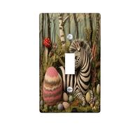 Plaque de protection pour interrupteur décoratif motif zèbre de printemps de Pâques - 1 interrupteur à bascule unique - Style feutre de laine - Œufs d'animaux - Plaque électrique imprimée forêt pour