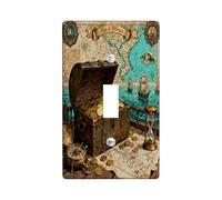 Plaque de protection pour interrupteur décoratif vintage en forme de carte au trésor - Plaque de commutation électrique - Esthétique - Impression cool - Pour chambre