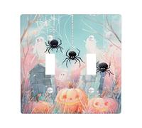 Plaque de protection pour interrupteur d'Halloween, fantômes et araignées, citrouilles orange pastel pour décoration festive, plaques murales en thermoplastique, taille standard à double bascule