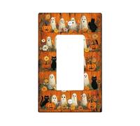 Plaque de protection pour interrupteur d'Halloween fantômes et chats, motif rustique orange pour décoration saisonnière, plaques murales en thermoplastique, taille standard à bascule simple