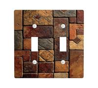 Plaque de protection pour interrupteur double brique - Pierre naturelle rustique - En plastique marron diamant - Taille standard - Décoration pour salon, chambre à coucher, maison et bureau