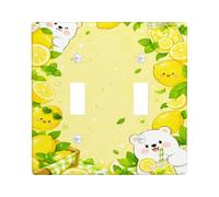 Plaque de protection pour interrupteur double citron, motif ours espiègle d'été en verre jaune d'été, taille standard, pour la maison, le salon, la chambre à coucher, la salle de bain