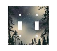 Plaque de protection pour interrupteur double en forme d'arbres, paysage naturel, étoiles, ciel, hiver, vert foncé, taille standard, pour salon, chambre à coucher, décoration de bureau