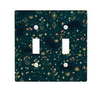 Plaque de protection pour interrupteur double en forme de chat, fleur de la nature mystique, diamant, Halloween, vert foncé, taille standard, pour la maison, le salon, la chambre à coucher, la salle