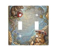 Plaque de protection pour interrupteur double en forme de chat - Motif souris naturelle - Sans eau - Plastique marron - Taille standard - Pour salon, chambre à coucher, maison et bureau