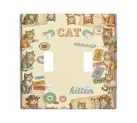 Plaque de protection pour interrupteur double en forme de chat - Style vintage et ludique - En plastique beige - Taille standard - Pour nouvel appartement, maison, chambre à coucher, bureau