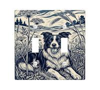 Plaque de protection pour interrupteur double en forme de chien - Fleurs d'herbe rustique - En plastique - Taille standard - Pour maison, salon, chambre à coucher, salle de bain