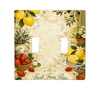 Plaque de protection pour interrupteur double en forme de citron, vintage, rustique, fraise, olive, jaune d'été, en plastique, taille standard, décoration pour maison, salon, nouvel appartement