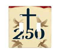 Plaque de protection pour interrupteur double en forme de croix - Colombes patriotiques traditionnelles - Étoiles - Indépendance - Plastique beige - Taille standard - Pour maison, salon, chambre à