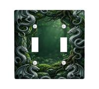 Plaque de protection pour interrupteur double en forme de dragon - Arbre naturel - Mousse - Sans plastique vert - Taille standard - Pour maison, salon, nouvel appartement