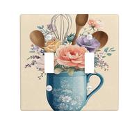 Plaque de protection pour interrupteur double en forme de fleur, fouet rustique vintage en plastique bleu, taille standard pour nouvel appartement, maison, chambre à coucher, bureau