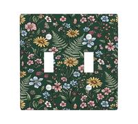 Plaque de protection pour interrupteur double en forme de fleurs, botanique vintage, fougères, baies, printemps vert, en plastique de taille standard, décoration pour maison, salon, nouvel appartement