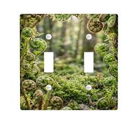 Plaque de protection pour interrupteur double en forme de fougères, spirales de mousse organique naturelle en plastique vert d'été, taille standard, pour la maison, le salon, la chambre à coucher, la