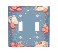 Plaque de protection pour interrupteur double en forme de fraise, motif lapin ludique, fleur de printemps, en plastique bleu, taille standard, décoration pour maison, salon, nouvel appartement
