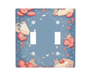 Plaque de protection pour interrupteur double en forme de fraise, motif lapin ludique, fleur de printemps, en plastique bleu, taille standard, décoration pour maison, salon, nouvel appartement