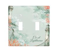 Plaque de protection pour interrupteur double en forme de phare - Coquillage de corail nautique - En plastique - Taille standard - Pour nouvel appartement, maison, chambre à coucher, bureau