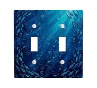 Plaque de protection pour interrupteur double en forme de poisson, océan, bulles sous-marines, eau, été, bleu, taille standard, pour interrupteur mural pour salon, chambre à coucher, décoration de