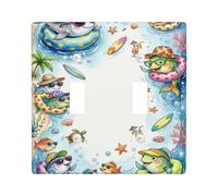 Plaque de protection pour interrupteur double en forme de poisson, tortue espiègle d'été, étoile de mer, bleu d'été, taille standard, en plastique, pour salon, chambre à coucher, décoration de bureau