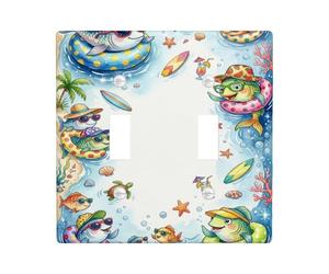 Plaque de protection pour interrupteur double en forme de poisson, tortue espiègle d'été, étoile de mer, bleu d'été, taille standard, en plastique, pour salon, chambre à coucher, décoration de bureau