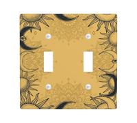 Plaque de protection pour interrupteur double en forme de soleil - Style bohème - Œil de lune - En plastique doré - Taille standard - Décoration pour nouvel appartement, maison, chambre à coucher