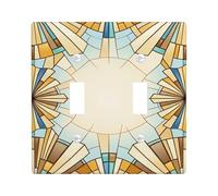 Plaque de protection pour interrupteur double en forme d'éventail, art vintage géométrique rayonnant N/A en plastique doré, taille standard, décoration pour salon, chambre à coucher, maison et bureau