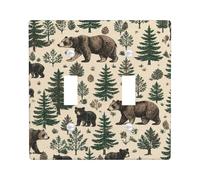 Plaque de protection pour interrupteur double en forme d'ours - Arbre naturel rustique - Pommes de pin - Vert automne - Taille standard - Décoration pour la maison, le salon, l'appartement