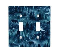 Plaque de protection pour interrupteur double en forme d'ours - Arbre rustique - Lune - Bleu marine - Taille standard - Décoration pour la maison, le salon, l'appartement