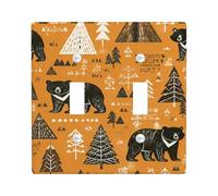 Plaque de protection pour interrupteur double en forme d'ours - Arbre rustique - Nature - Montagne - Automne - Orange - Taille standard - Décoration pour la maison, le salon, l'appartement