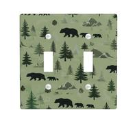 Plaque de protection pour interrupteur double en forme d'ours - Arbre rustique - Vert automne - Taille standard - Décoration pour chambre à coucher, salle de bain, cuisine, entrée
