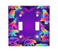 Plaque de protection pour interrupteur double en forme d'ours - Aventure néon - Loup - Montagne d'été - Violet - Taille standard - Pour maison, salon, nouvel appartement