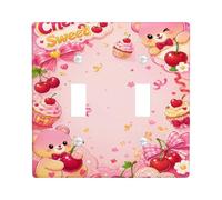 Plaque de protection pour interrupteur double en forme d'ours - Cerises mignonnes et ludiques - Cupcake Printemps - Pêche - Taille standard - Pour maison, salon, nouvel appartement