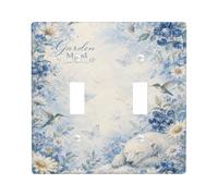 Plaque de protection pour interrupteur double en forme d'ours - Fleurs naturelles et colibris - En plastique bleu - Taille standard - Pour nouvel appartement, maison, chambre à coucher, bureau