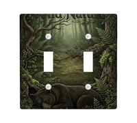 Plaque de protection pour interrupteur double en forme d'ours - Fougères rustiques - Vert automne - Taille standard - Pour nouvel appartement, maison, chambre à coucher, bureau