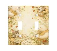 Plaque de protection pour interrupteur double en forme d'ours - Motif chatons et fraises - Crème - Taille standard - Pour maison, salon, nouvel appartement