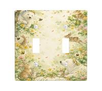 Plaque de protection pour interrupteur double en forme d'ours - Motif lapin et abeille - En plastique vert - Taille standard - Décoration pour nouvel appartement, maison, chambre à coucher, bureau