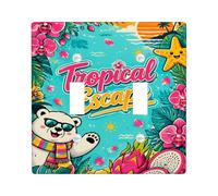 Plaque de protection pour interrupteur double en forme d'ours - Motif tournesol tropical - Turquoise - Taille standard - Pour maison, salon, nouvel appartement