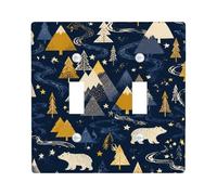 Plaque de protection pour interrupteur double en forme d'ours - Nature - Arbre de montagne - Hiver - Bleu marine - Taille standard - Pour maison, salon, chambre à coucher, salle de bain
