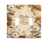 Plaque de protection pour interrupteur double en forme d'ours - Style rustique - Biscuits fantaisistes - Farine d'automne - Plastique marron - Taille standard - Pour maison, salon, chambre à coucher