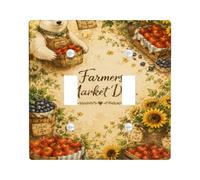 Plaque de protection pour interrupteur double en forme d'ours - Style rustique - Tournesol - Tomates d'été - En plastique marron - Taille standard - Pour salon, chambre à coucher, maison et bureau