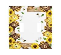 Plaque de protection pour interrupteur double en forme d'ours - Tournesol rustique - Jaune - Taille standard - Pour maison, salon, chambre à coucher, salle de bain