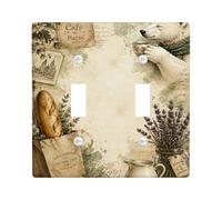 Plaque de protection pour interrupteur double en forme d'ours - Vintage rustique - Lavande - Beige - Taille standard - Pour maison, salon, nouvel appartement