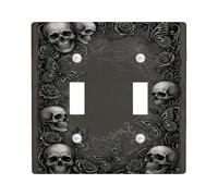 Plaque de protection pour interrupteur double gothique tête de mort et | Motif floral gothique, motif papillon détaillé, thème botanique sombre, décoration d'intérieur, esquisse vintage esthétique
