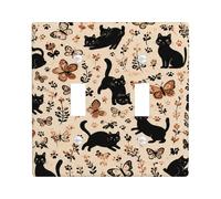 Plaque de protection pour interrupteur double motif chat nature papillon fleur automne noir en plastique taille standard décoration pour salon, chambre à coucher, maison bureau