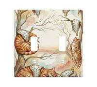 Plaque de protection pour interrupteur double motif chats - Horloges artistiques fantaisistes - Sans plastique marron - Taille standard - Pour chambre à coucher, salle de bain, cuisine, entrée