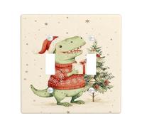 Plaque de protection pour interrupteur double motif dinosaure, sapin de Noël, chapeau de Père Noël, plastique vert, taille standard, décoration pour nouvel appartement, maison, chambre à coucher