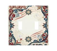 Plaque de protection pour interrupteur double - Motif étoiles vintage patriotiques - Rayures - Jour de l'indépendance - En plastique rouge - Taille standard - Décoration pour maison, salon, nouvel