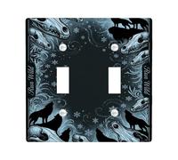 Plaque de protection pour interrupteur double motif loup - Motif tête de mort - Flocon de neige - En plastique noir - Taille standard - Décoration pour chambre à coucher, salle de bain, cuisine