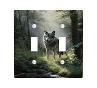 Plaque de protection pour interrupteur double motif loup, nature, faune sauvage, forêt, ruisseau, sans plastique vert, taille standard, pour nouvel appartement, maison, chambre à coucher, bureau
