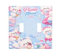 Plaque de protection pour interrupteur double motif ours - En plastique bleu - Taille standard - Décoration pour salon, chambre à coucher, maison ou bureau