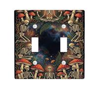 Plaque de protection pour interrupteur double motif squelettes - Motif champignons fantaisie d'Halloween - En plastique noir - Taille standard - Décoration pour la maison, le salon, l'appartement